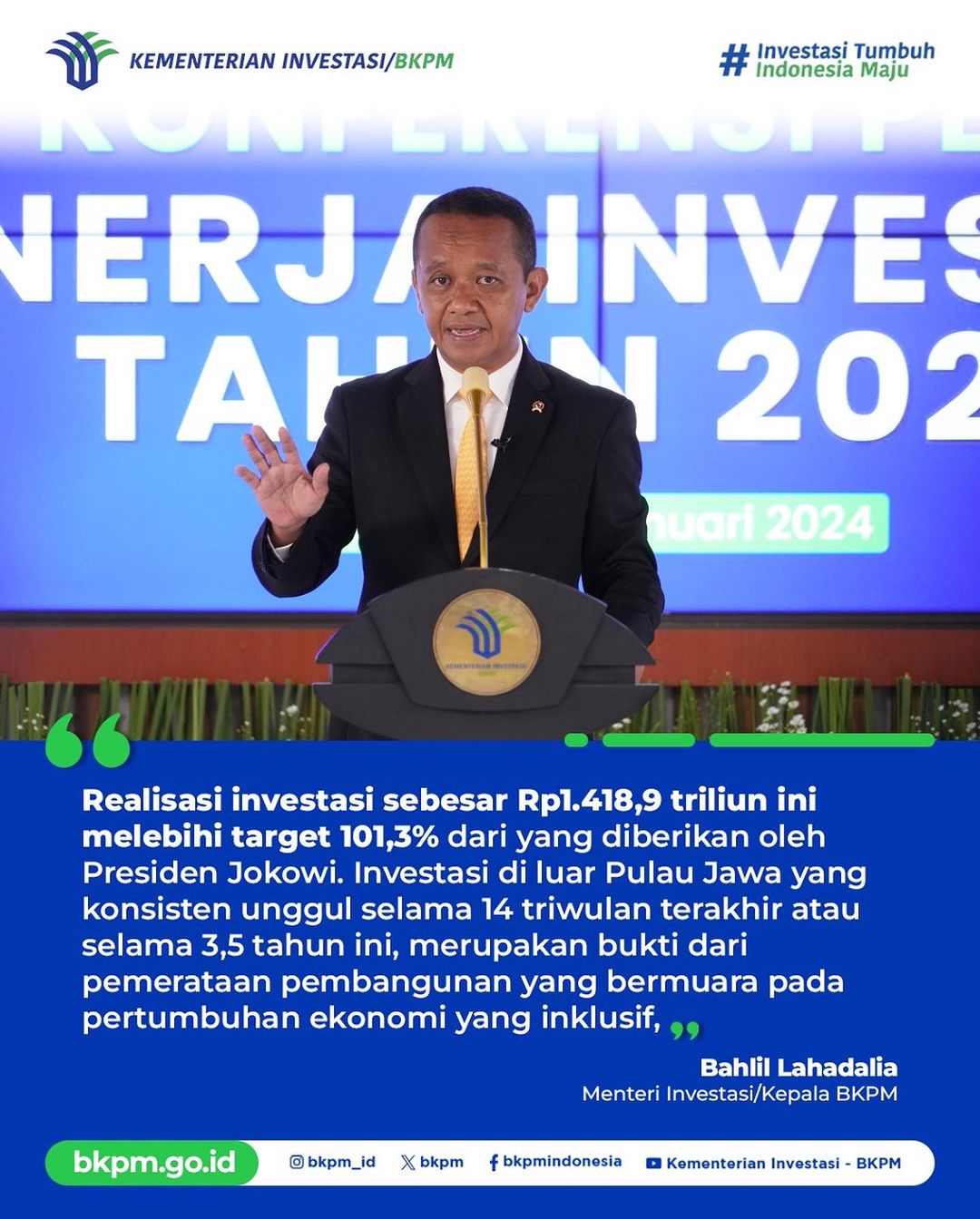 Menteri Investasi Paparkan Capaian Kinerja Investasi Tahun 2023